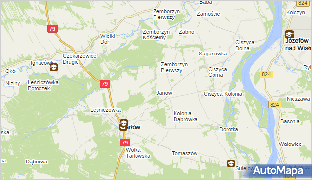 mapa Janów gmina Tarłów, Janów gmina Tarłów na mapie Targeo