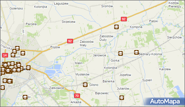 mapa Janowice gmina Nieborów, Janowice gmina Nieborów na mapie Targeo
