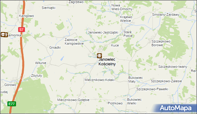 mapa Janowiec Kościelny, Janowiec Kościelny na mapie Targeo