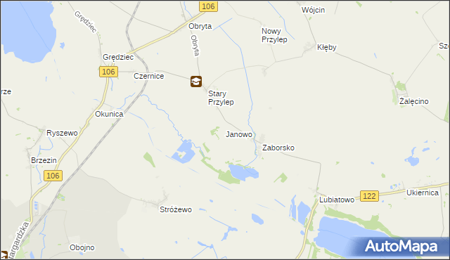 mapa Janowo gmina Warnice, Janowo gmina Warnice na mapie Targeo