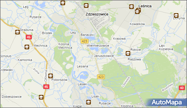 mapa Januszkowice gmina Zdzieszowice, Januszkowice gmina Zdzieszowice na mapie Targeo