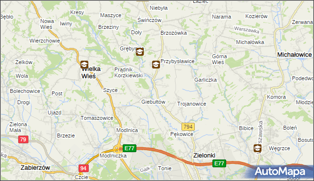 mapa Januszowice gmina Zielonki, Januszowice gmina Zielonki na mapie Targeo