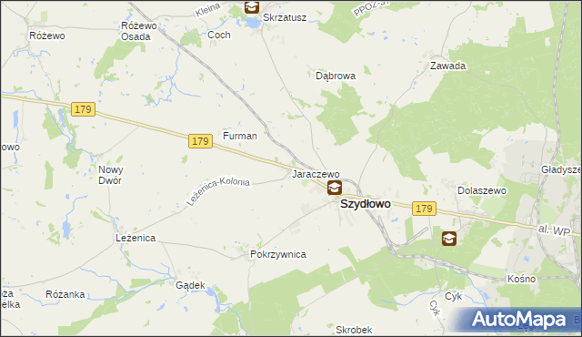 mapa Jaraczewo gmina Szydłowo, Jaraczewo gmina Szydłowo na mapie Targeo