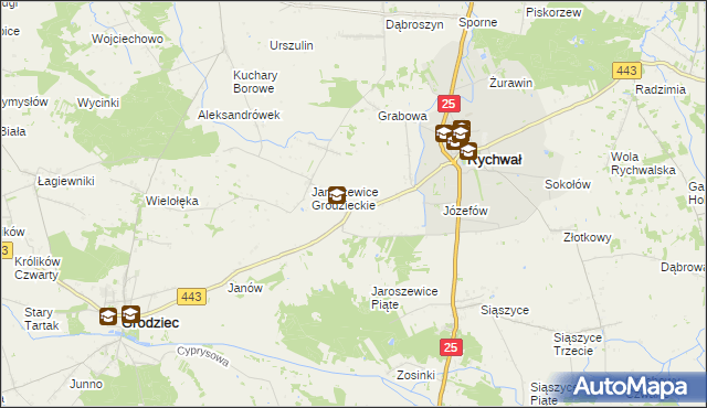 mapa Jaroszewice Rychwalskie, Jaroszewice Rychwalskie na mapie Targeo