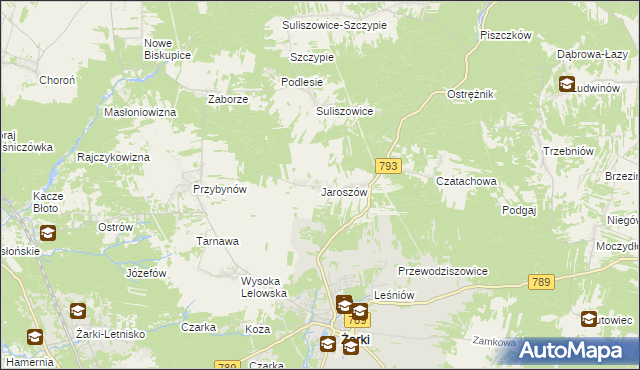 mapa Jaroszów gmina Żarki, Jaroszów gmina Żarki na mapie Targeo