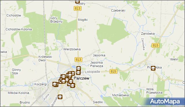 mapa Jasionka gmina Parczew, Jasionka gmina Parczew na mapie Targeo