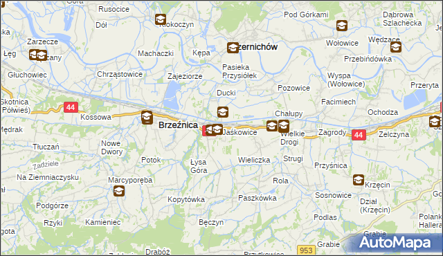 mapa Jaśkowice gmina Skawina, Jaśkowice gmina Skawina na mapie Targeo