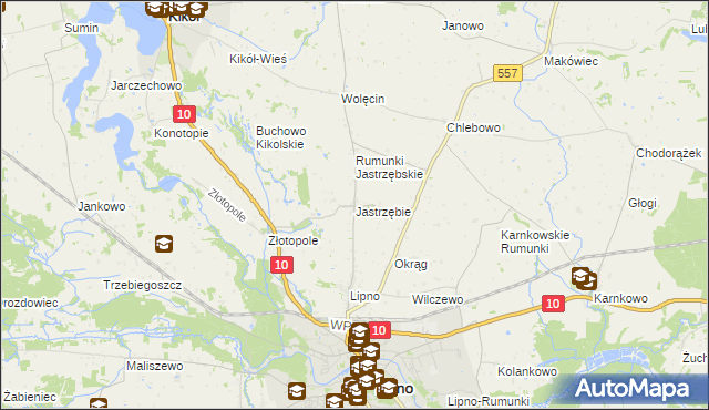 mapa Jastrzębie gmina Lipno, Jastrzębie gmina Lipno na mapie Targeo