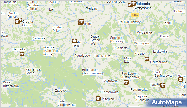 mapa Jaszczurowa gmina Wiśniowa, Jaszczurowa gmina Wiśniowa na mapie Targeo