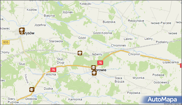 mapa Jaźwiny gmina Borowie, Jaźwiny gmina Borowie na mapie Targeo