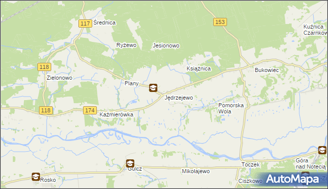 mapa Jędrzejewo gmina Czarnków, Jędrzejewo gmina Czarnków na mapie Targeo