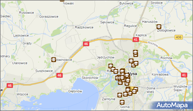 mapa Jędrzychów gmina Nysa, Jędrzychów gmina Nysa na mapie Targeo