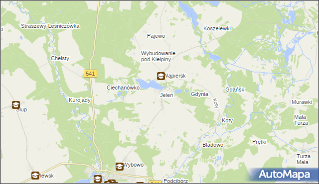 mapa Jeleń gmina Lidzbark, Jeleń gmina Lidzbark na mapie Targeo