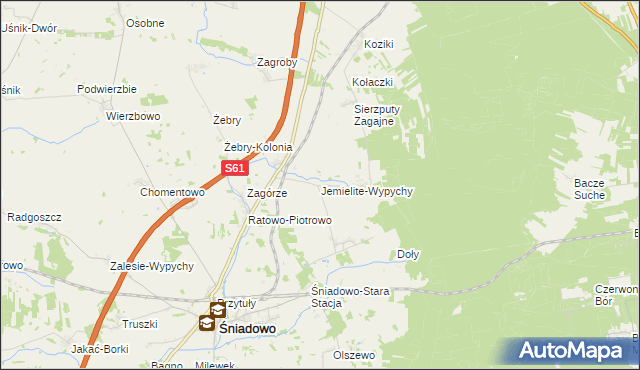 mapa Jemielite-Wypychy, Jemielite-Wypychy na mapie Targeo