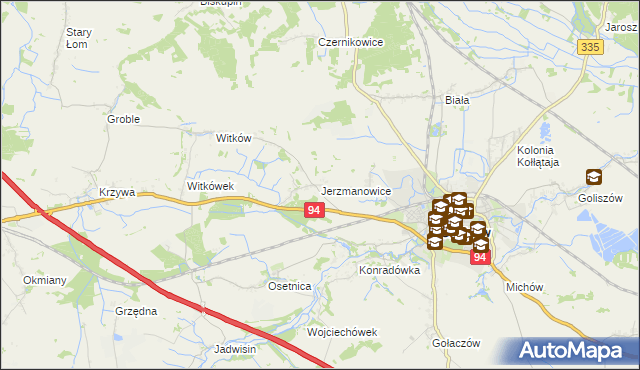 mapa Jerzmanowice gmina Chojnów, Jerzmanowice gmina Chojnów na mapie Targeo