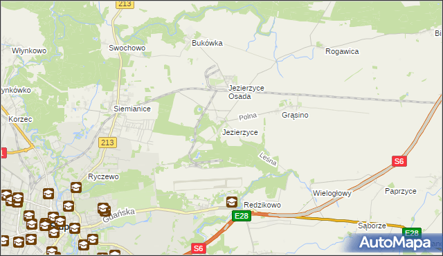 mapa Jezierzyce gmina Słupsk, Jezierzyce gmina Słupsk na mapie Targeo