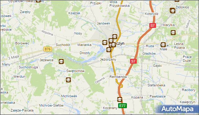 mapa Jeziorzany gmina Tarczyn, Jeziorzany gmina Tarczyn na mapie Targeo