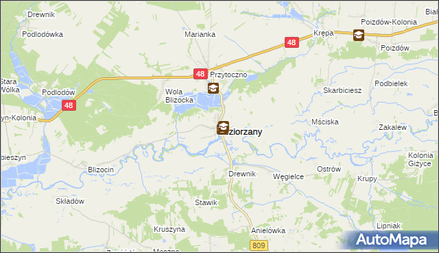 mapa Jeziorzany powiat lubartowski, Jeziorzany powiat lubartowski na mapie Targeo