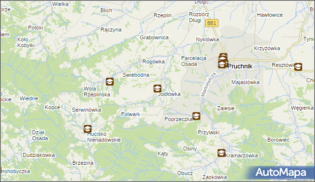 mapa Jodłówka gmina Pruchnik, Jodłówka gmina Pruchnik na mapie Targeo