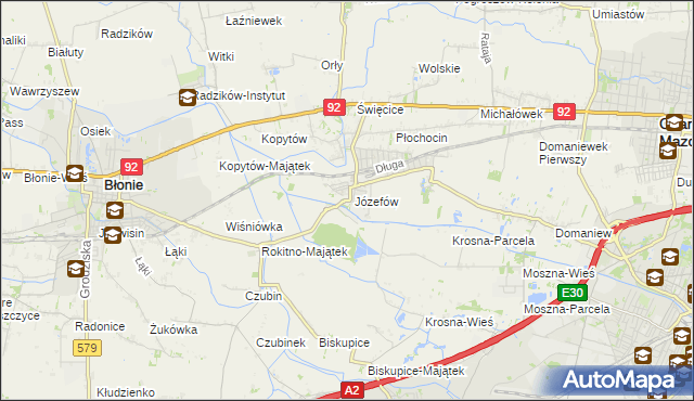 mapa Józefów gmina Ożarów Mazowiecki, Józefów gmina Ożarów Mazowiecki na mapie Targeo