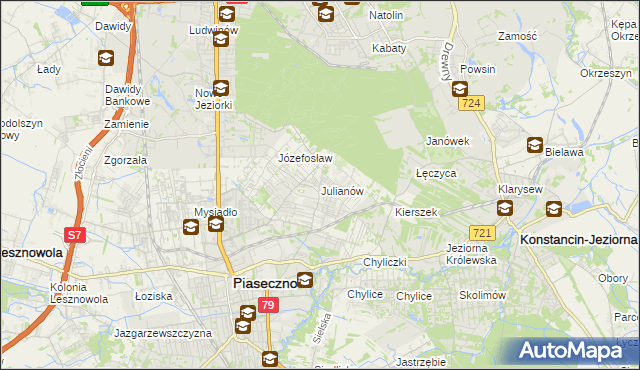 mapa Julianów gmina Piaseczno, Julianów gmina Piaseczno na mapie Targeo