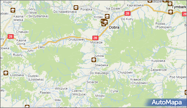 mapa Jurków gmina Dobra, Jurków gmina Dobra na mapie Targeo