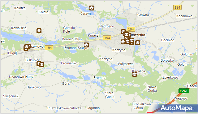 mapa Kaczyna gmina Pobiedziska, Kaczyna gmina Pobiedziska na mapie Targeo