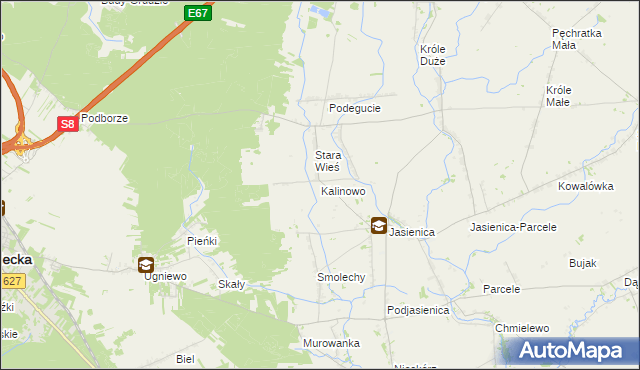 mapa Kalinowo gmina Ostrów Mazowiecka, Kalinowo gmina Ostrów Mazowiecka na mapie Targeo