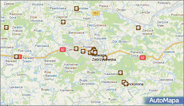 mapa Kalwaria Zebrzydowska, Kalwaria Zebrzydowska na mapie Targeo