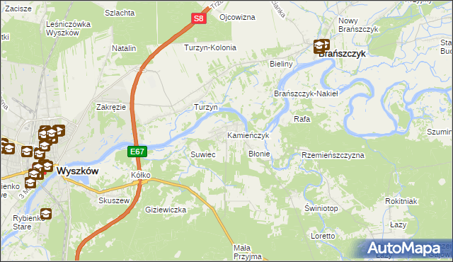 mapa Kamieńczyk gmina Wyszków, Kamieńczyk gmina Wyszków na mapie Targeo