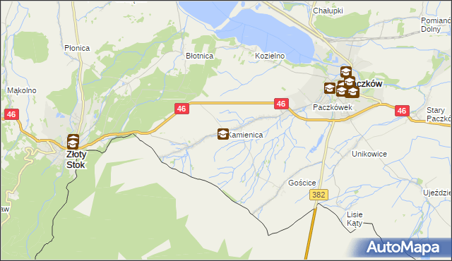 mapa Kamienica gmina Paczków, Kamienica gmina Paczków na mapie Targeo