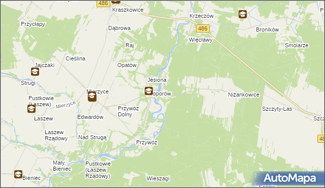 mapa Kamion gmina Wierzchlas, Kamion gmina Wierzchlas na mapie Targeo