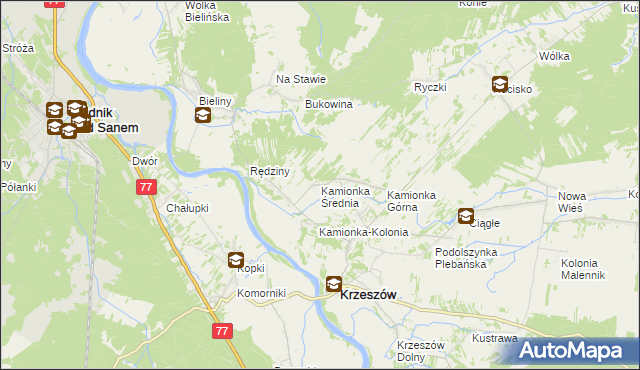 mapa Kamionka Średnia, Kamionka Średnia na mapie Targeo