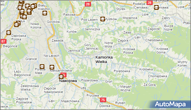 mapa Kamionka Wielka, Kamionka Wielka na mapie Targeo