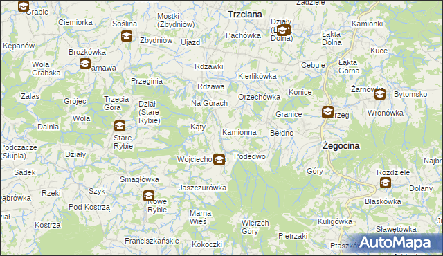 mapa Kamionna gmina Trzciana, Kamionna gmina Trzciana na mapie Targeo