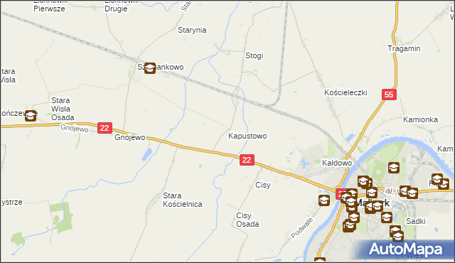 mapa Kapustowo gmina Malbork, Kapustowo gmina Malbork na mapie Targeo