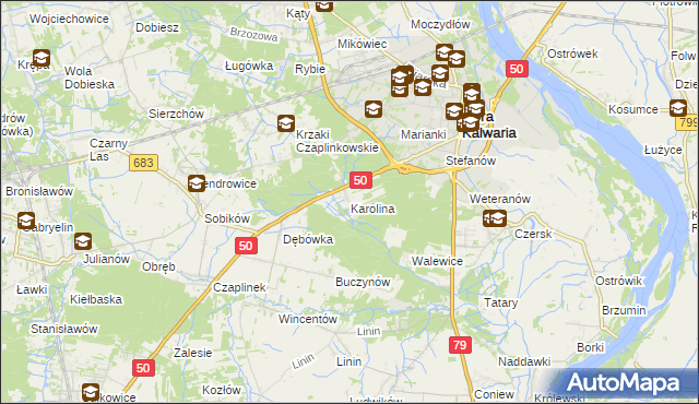 mapa Karolina gmina Góra Kalwaria, Karolina gmina Góra Kalwaria na mapie Targeo