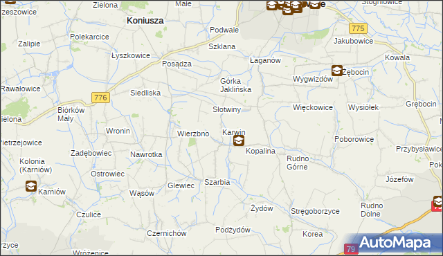 mapa Karwin gmina Koniusza, Karwin gmina Koniusza na mapie Targeo