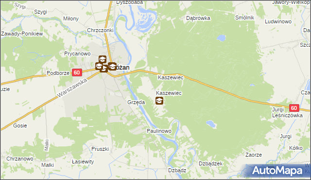 mapa Kaszewiec gmina Różan, Kaszewiec gmina Różan na mapie Targeo