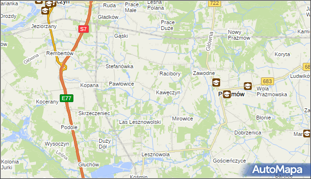 mapa Kawęczyn gmina Tarczyn, Kawęczyn gmina Tarczyn na mapie Targeo