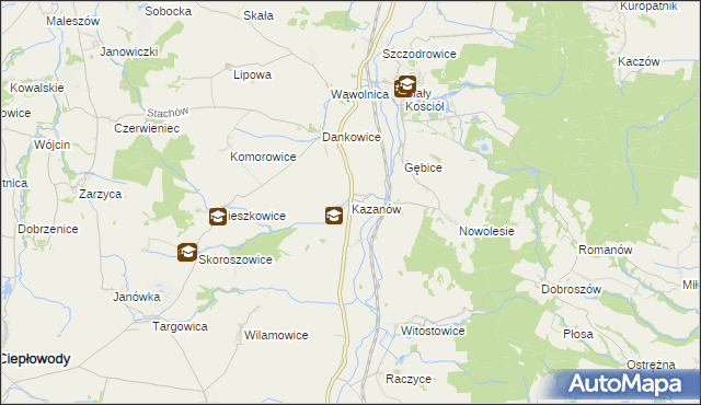 mapa Kazanów gmina Strzelin, Kazanów gmina Strzelin na mapie Targeo