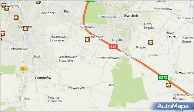 mapa Kazimierzówka gmina Głusk, Kazimierzówka gmina Głusk na mapie Targeo