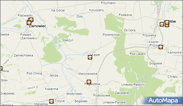 mapa Kępie gmina Kozłów, Kępie gmina Kozłów na mapie Targeo