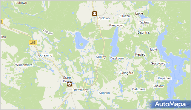 mapa Kępiny gmina Polanów, Kępiny gmina Polanów na mapie Targeo