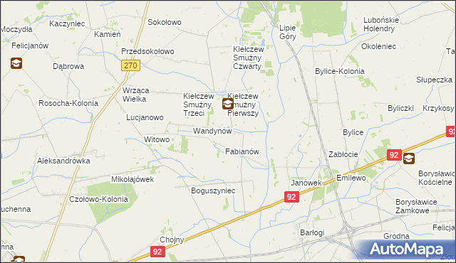 mapa Kiełczew Górny, Kiełczew Górny na mapie Targeo