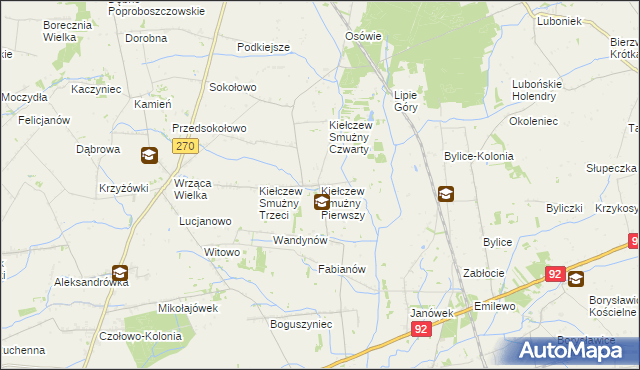 mapa Kiełczew Smużny Pierwszy, Kiełczew Smużny Pierwszy na mapie Targeo