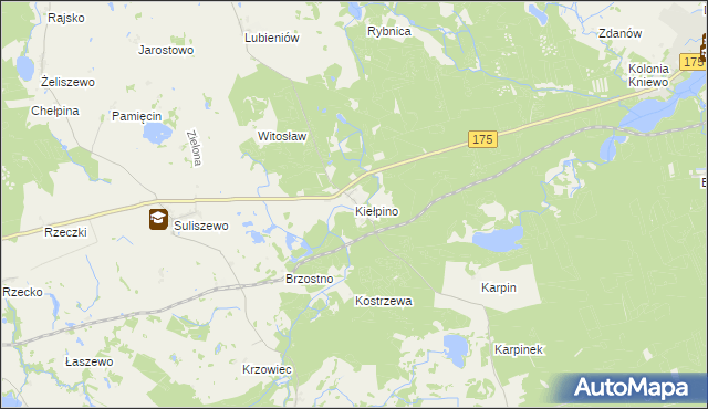 mapa Kiełpino gmina Drawno, Kiełpino gmina Drawno na mapie Targeo