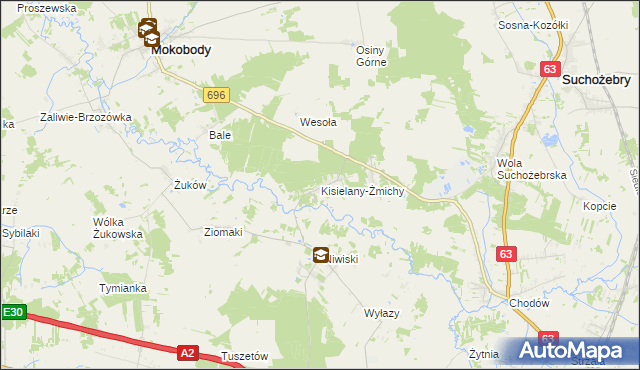 mapa Kisielany-Żmichy, Kisielany-Żmichy na mapie Targeo