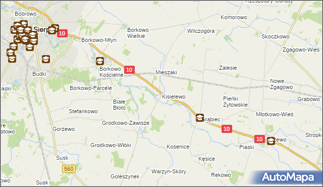 mapa Kisielewo gmina Sierpc, Kisielewo gmina Sierpc na mapie Targeo