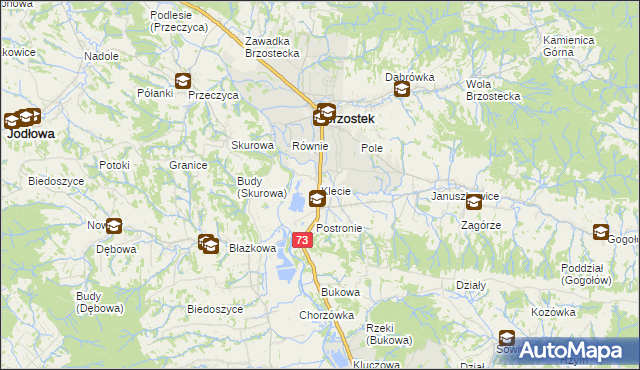 mapa Klecie gmina Brzostek, Klecie gmina Brzostek na mapie Targeo